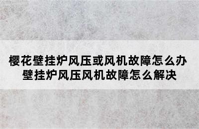 樱花壁挂炉风压或风机故障怎么办 壁挂炉风压风机故障怎么解决